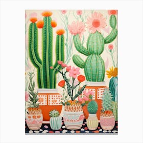 Cactus Painting Maximalist Still Life Bunny Ear Cactus 3 Canvas Print
