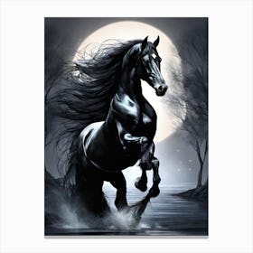 Black Horse In The Moonlight 2 Canvas Print