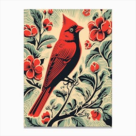 Vintage Bird Linocut Cardinal 4 Canvas Print