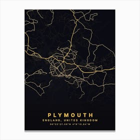 Plymouth Devon England Black And Gold Map Canvas Print