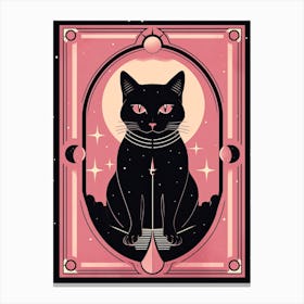 The Chariot Tarot Card, Black Cat In Pink 3 Canvas Print