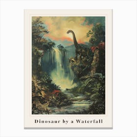 Dinosaur By A Waterfall Painting 3 Poster Canvas Print