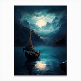 Viking Boat In The Moonlight 1 Canvas Print