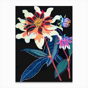 Neon Flowers On Black Dahlia 3 Canvas Print