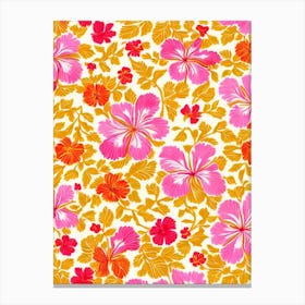 Hibiscus Floral Print Warm Tones 1 Flower Canvas Print