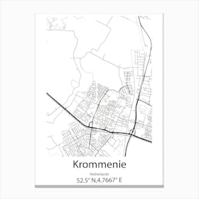 Krommenie,Netherlands Minimalist Map Canvas Print