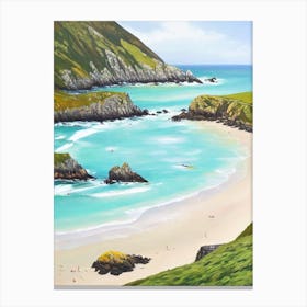 Porthcurno Beach, Cornwall Contemporary Illustration 1  Canvas Print