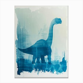 Blue Paint Wash Dinosaur Silhouette Canvas Print
