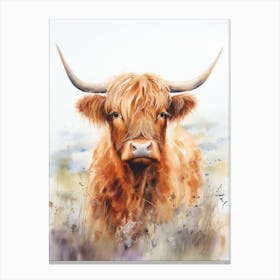 Neutral Watercolour Style Of A Highland Cow 3 Canvas Print