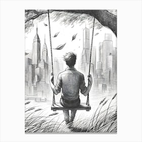 Moody Man on Swing Sketch Canvas Print