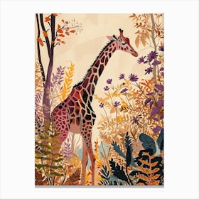Cute Giraffe In The Leaves Watercolour Style Illustration 6 Canvas Print