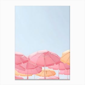 Pink Umbrellas On The Beach 2 Canvas Print