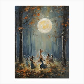 Drawing Down The Moon - Vintage Witches Dancing At Full Moonlight Witchy Art Print And Pagan Painting Wicca Witches Fairytale Cottagecore Witchcore Wheel of The Year Witch Canvas Print