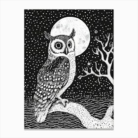 An Owl Perched Silently In The Moonlit Night Canvas Print