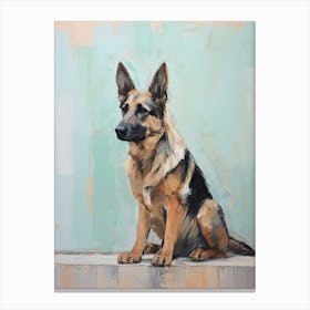 German Shepherd Dog, Painting In Light Teal And Brown 3 Canvas Print