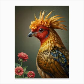 Rooster With A Flower Crown European Robin Canvas Print