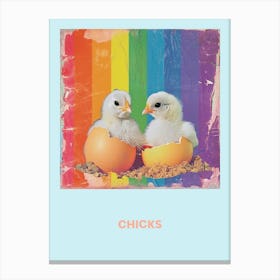 Chicks In Hatched Eggs Rainbow Poster Canvas Print