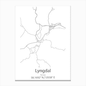 Lyngdal,Norway Minimalist Map Canvas Print