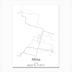 Alma,Canada Minimalist Map Canvas Print