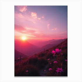 Sunset With Flowers Canvas Print