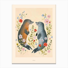 Folksy Floral Animal Drawing Seal 2 Poster Canvas Print