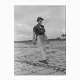 Untitled Photo, Possibly Related To Fitting Water Pipe At Migrant Camp Under Construction At Sinton, Texas By Russ Canvas Print