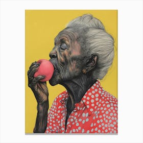 Old Lady Eating An Apple Canvas Print