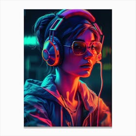 Neon Girl With Headphones 2 Canvas Print