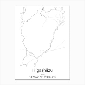 Higashiizu,Japan Minimalist Map Canvas Print