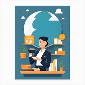 Woman Working At A Desk Art Canvas Print