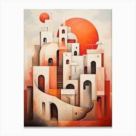 Abstract City. Leaving room print art. Red and beige colors Canvas Print