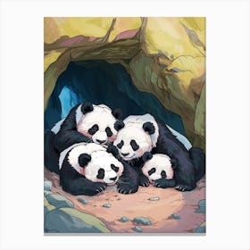 Giant Panda Family Sleeping In A Cave Storybook Illustration 2 Canvas Print