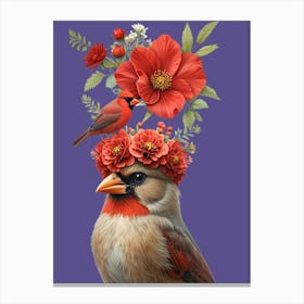 Cardinal With Flowers Canvas Print