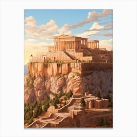 Acropolis Of Athens Pixel Art 3 Canvas Print