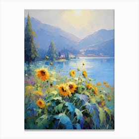 Sunflowers By The Lake 4 Canvas Print