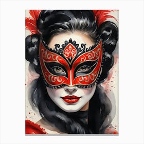 A Woman In A Carnival Mask, Red And Black (31) Canvas Print