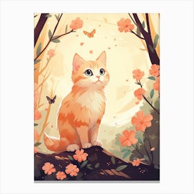 Kawaii Cat Drawings With Butterflies 1 Canvas Print