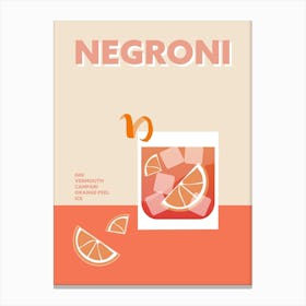 Negroni Cocktail Retro Orange Colourful Wall Canvas Print