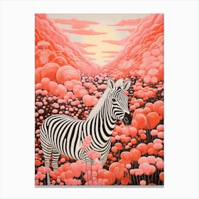 Zebra In The Pink Meadow Canvas Print
