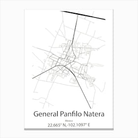 General Panfilo Natera,Mexico Minimalist Map Canvas Print