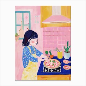 Girl Making A Pizza Lo Fi Kawaii Illustration 4 Canvas Print