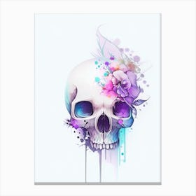 Skull With Watercolor Effects 2 Kawaii Canvas Print