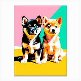 Shiba Inu Pups, This Contemporary art brings POP Art and Flat Vector Art Together, Colorful Art, Animal Art, Home Decor, Kids Room Decor, Puppy Bank - 113th Canvas Print