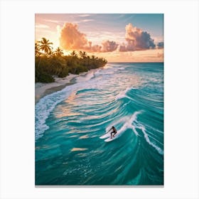 Capture An Aerial Perspective Of A Daring Surfer Confidently Riding The Islands Largest Wave On A S Canvas Print