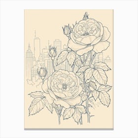 Rose Cityscape Line Drawing 2 Canvas Print