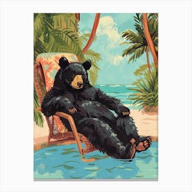 American Black Bear Relaxing In A Hot Spring Storybook Illustration 1 Canvas Print