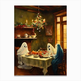 ghosts in a vintage kitchen enjoying their Christm-edit Canvas Print