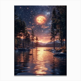 Moon And Stars In The Sky 1 Canvas Print