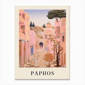 Paphos Cyprus 2 Vintage Pink Travel Illustration Poster Canvas Print