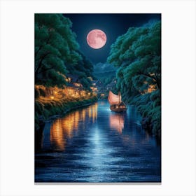 Full Moon Over The River 1 Canvas Print